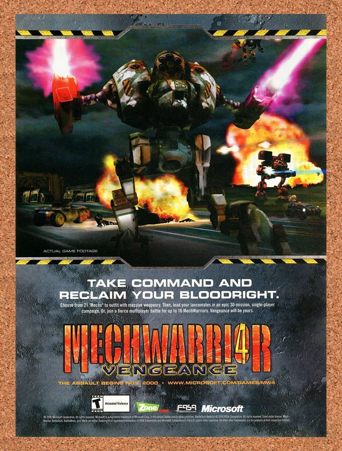 1999 MechWarrior 4 Vengeance PC Original Advertisement / Retro Wall Art v3