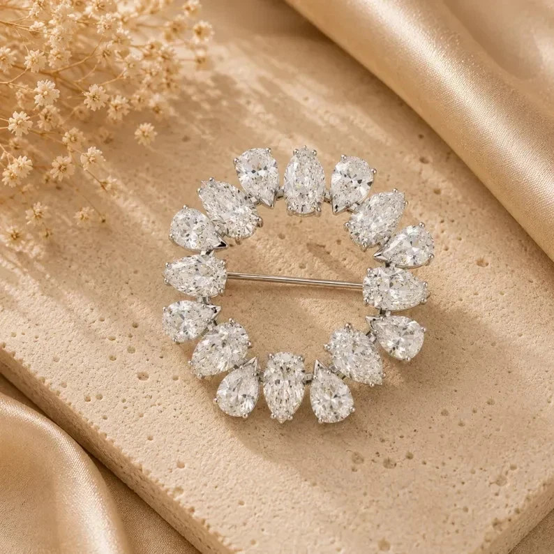 14k White Gold Plated 2.50Ct Pear Cut Diamond Women's Fancy Brooch Pin
