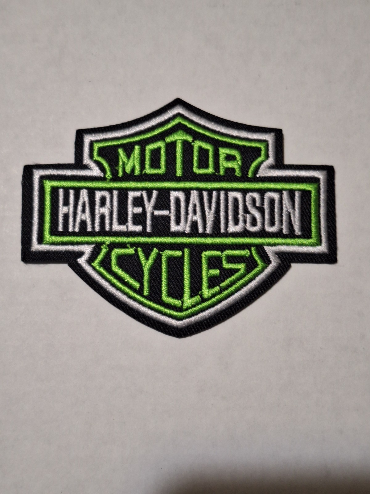 Embroidered Harley-Davidson Shield Iron On Patch Green and White