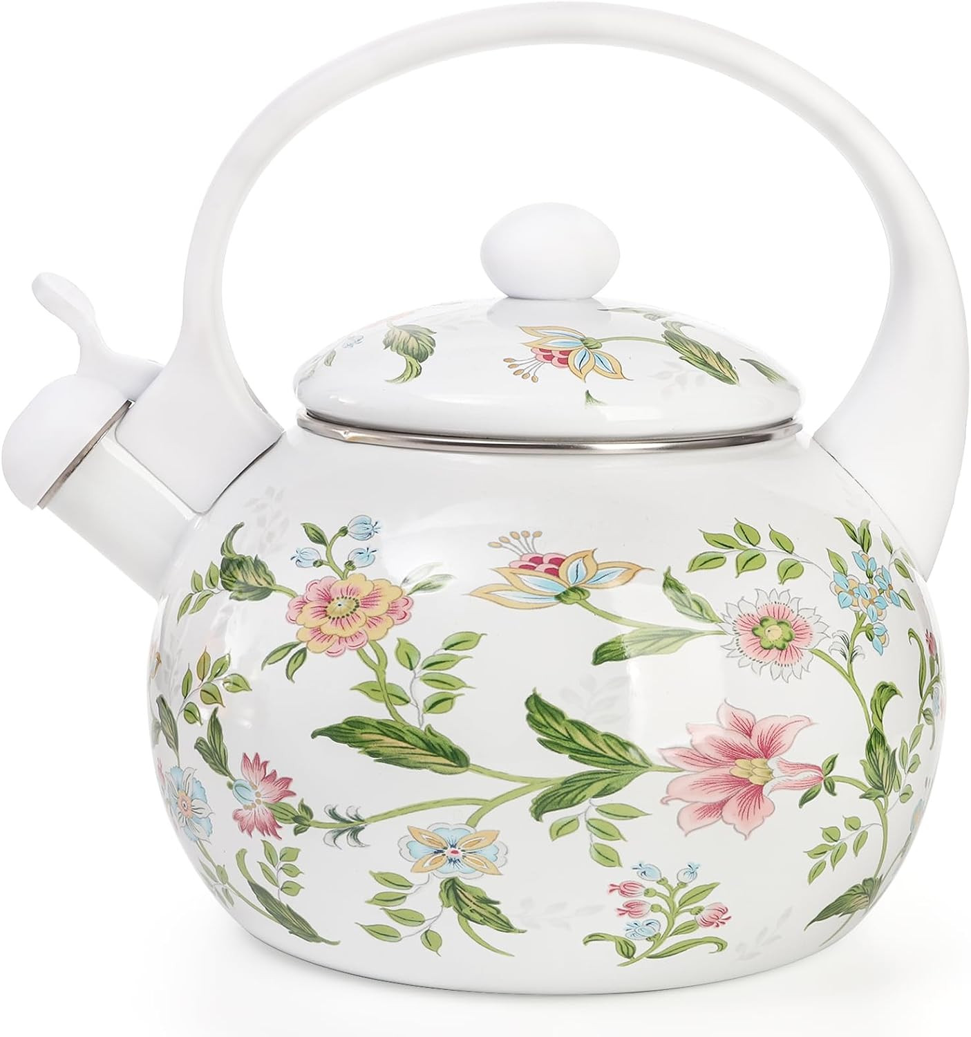 Jucoan 2.3 Quart Vintage Enamel Tea Kettle, Whistling Tea Kettle for Stove Top