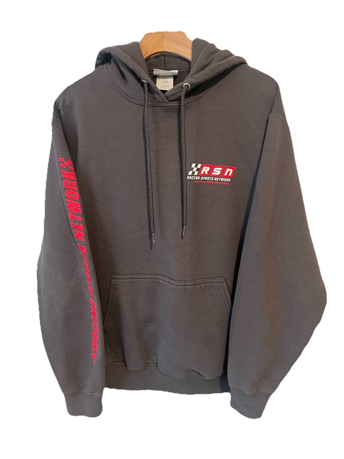 Disney Cars Pixar RSN Hoodie Racing Sports Network Mens Medium Gray Sweatshirt