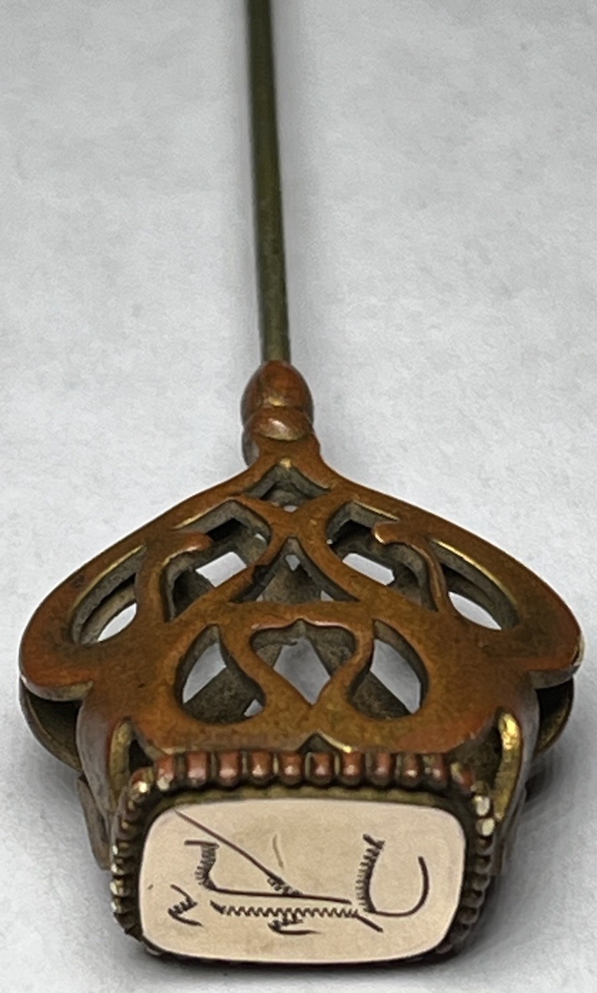 Antique Art Nouveau 10k Yellow Gold Top Hair Hat Pin Wax Seal Early 1900s Mono