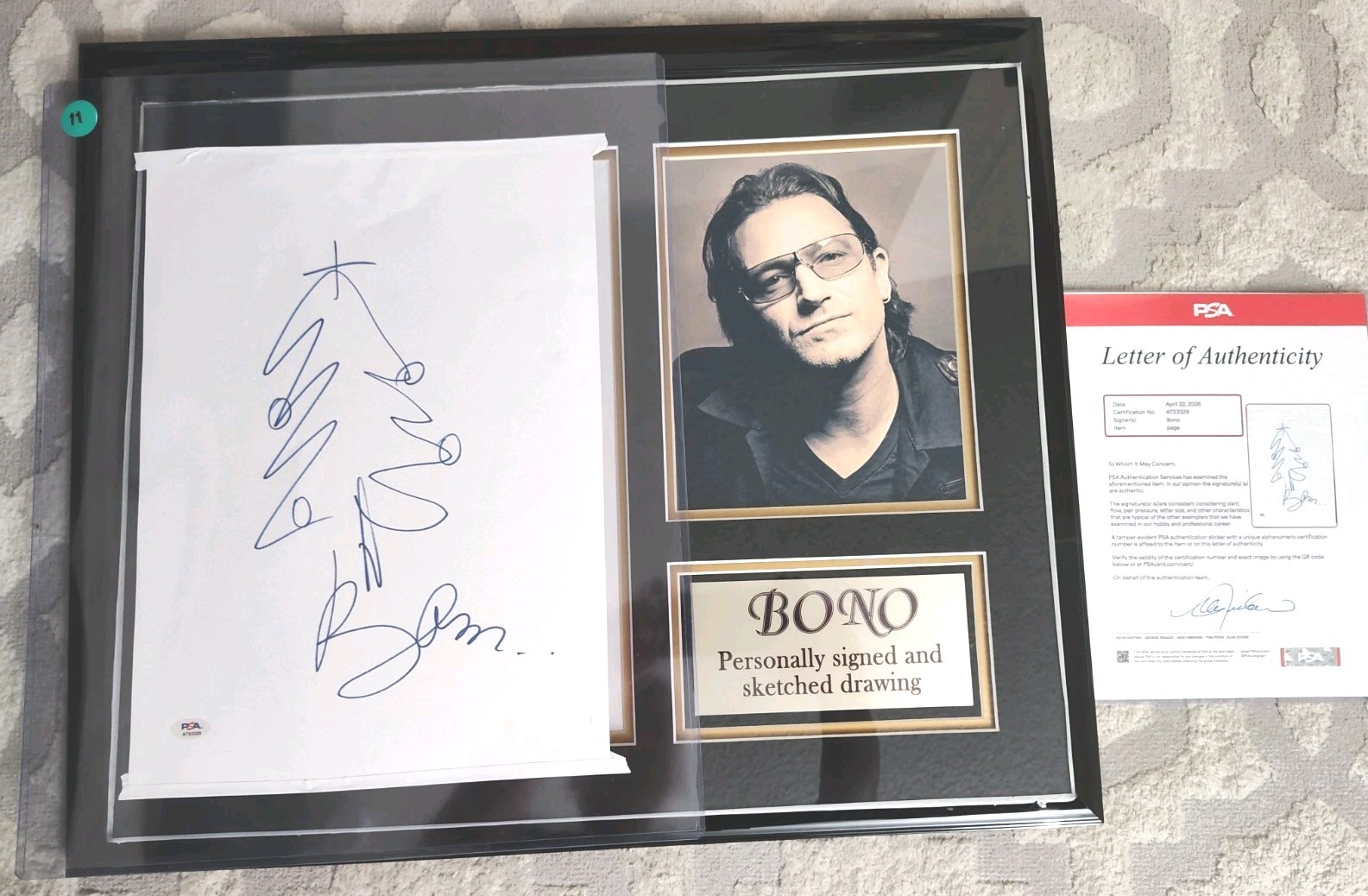 BONO U2 Signed Hand Drawn Custom Christmas Tree Sketch Autograph PSA/DNA COA