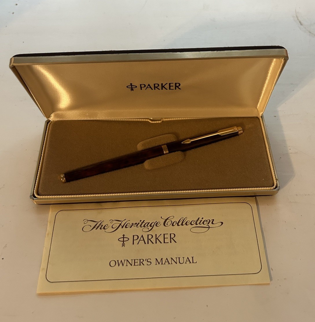 Parker 180 Fountain Pen -- Brown (Thuya) Marble, F/B Reversible In Box Mint