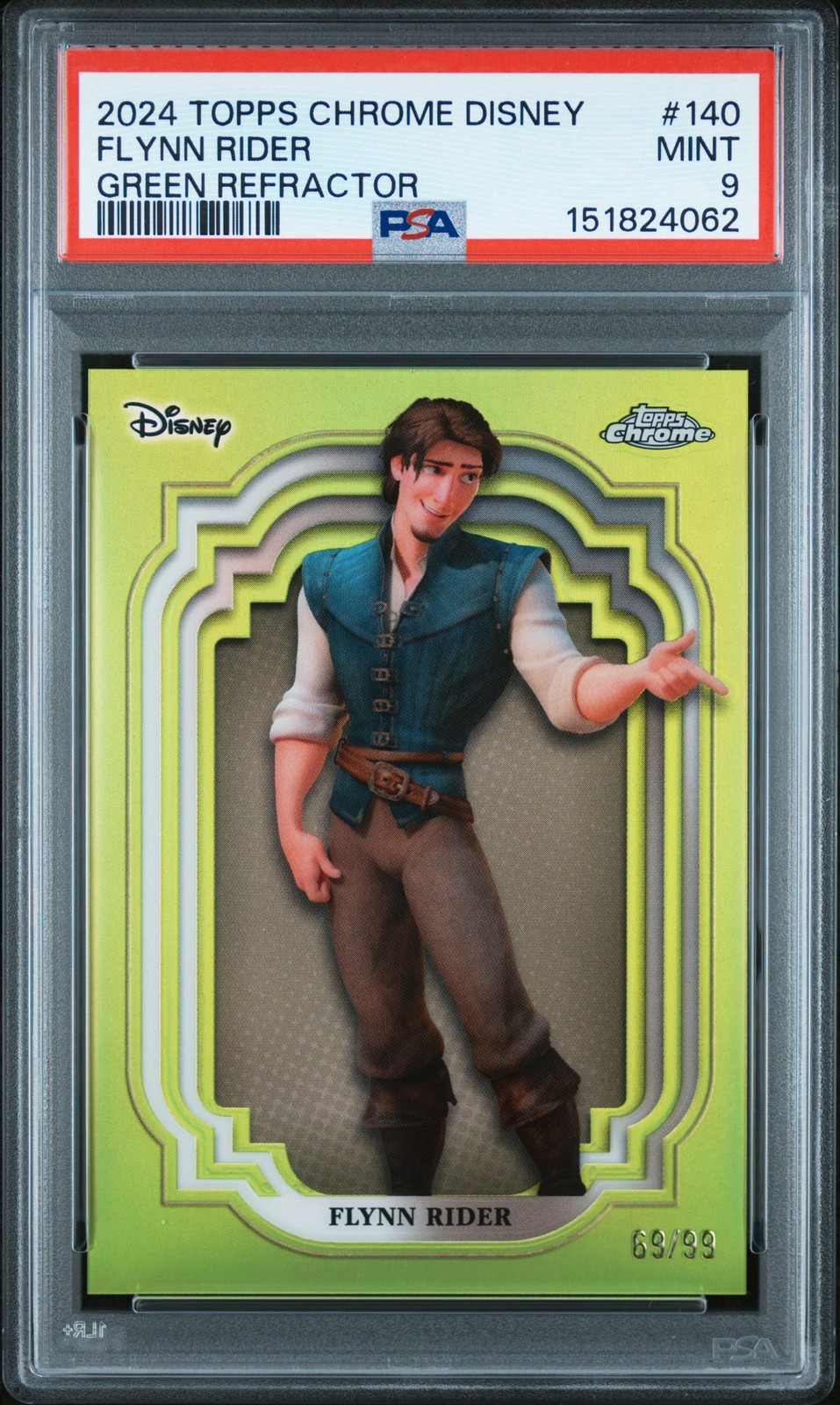 2024 Topps Chrome Disney #140 Flynn Rider Green Refractor PSA 9