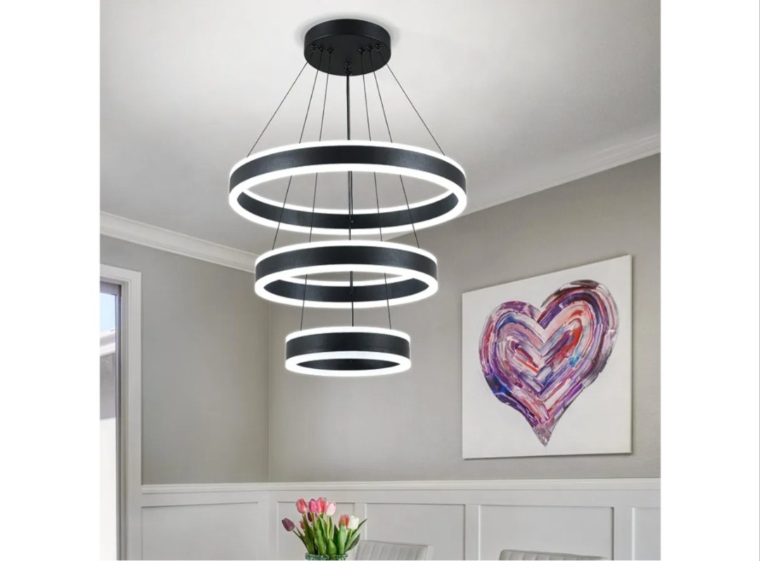 Modern LED Chandeliers Adjustable Hanging Black Pendant Light - Circular - SxFgh