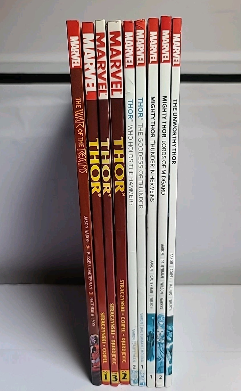 Marvel Thor Comic Lot 9 Books Jason Aaron Mighty Thor Unworthy Thor TPB Set