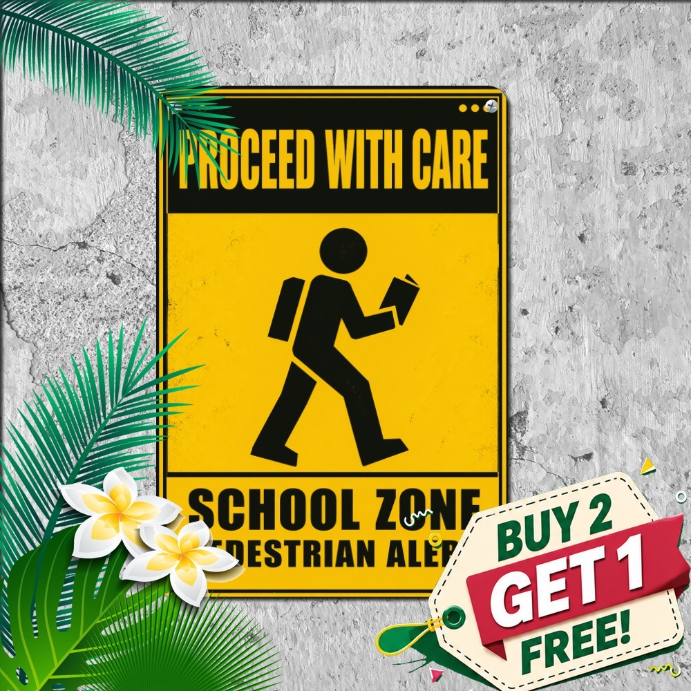 High Contrast Pedestrian Safety Traffic Crossing Sign Retro Metal Tin Sign
