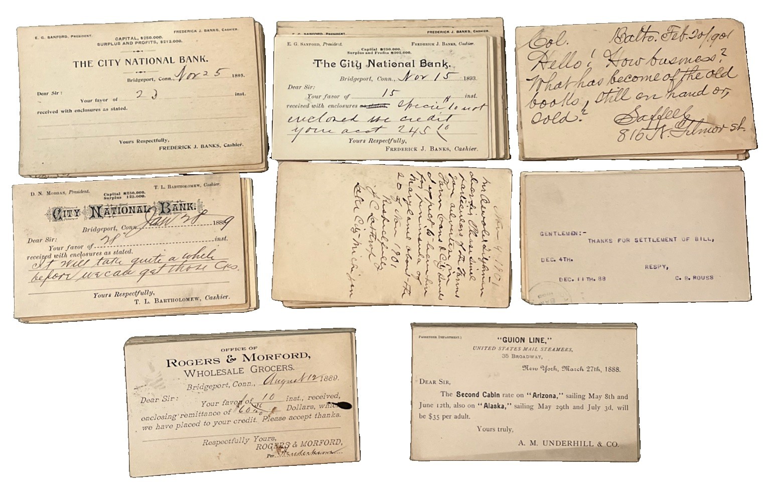 Antique Vintage 1800s Bank Check Lot Conn New York Maryland  200 Postal Cards