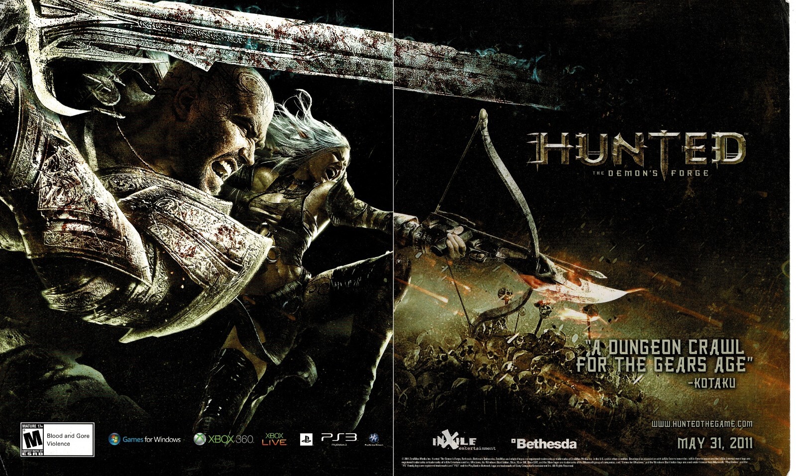 2011 Hunted The Demon\'s Forge Video Game 2-page Vintage Print Ad