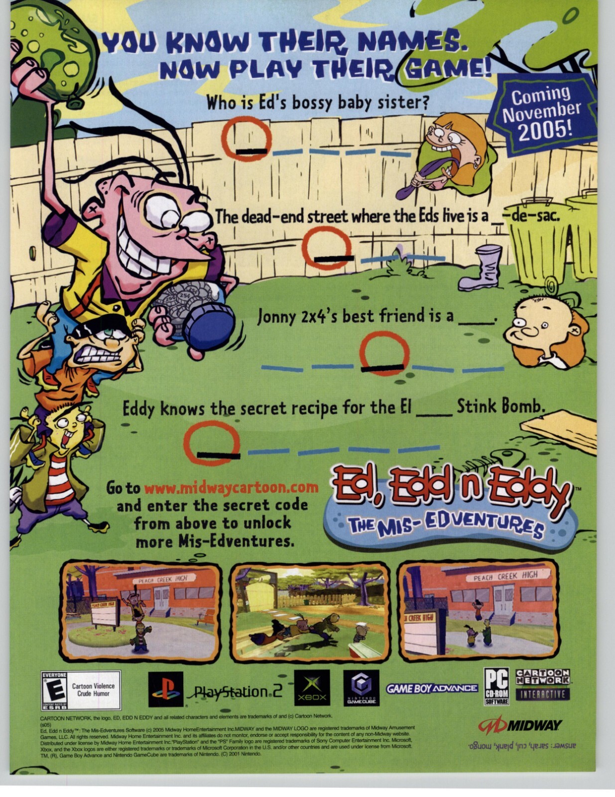 2005 Ed, Edd N Eddy The Mis-adventures PS2 GBA PC Vintage Print Ad/Poster Promo