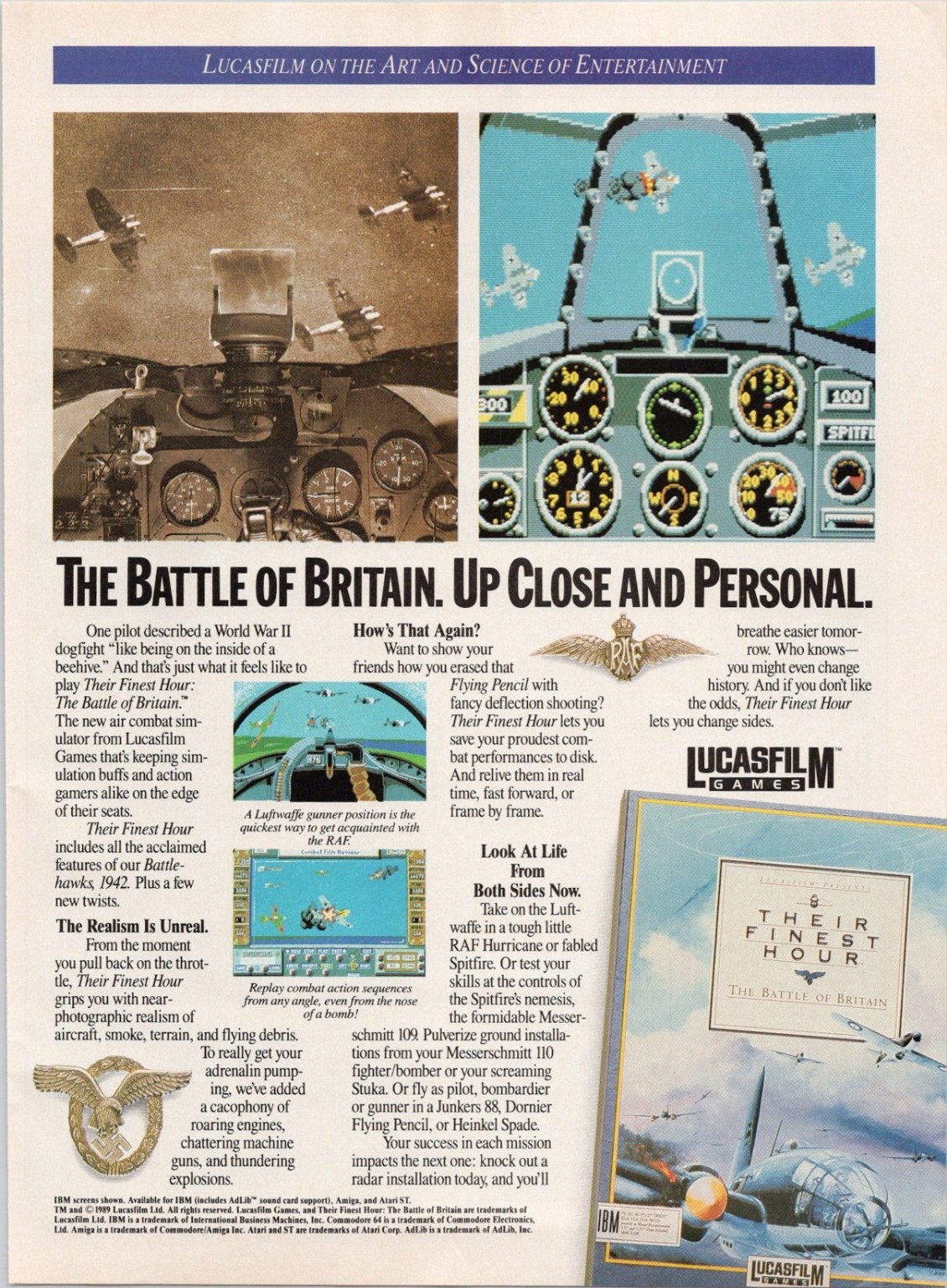 Lucasfilm Games Their Finest Hour Battle of Britain 1990 Vintage Magazine Ad