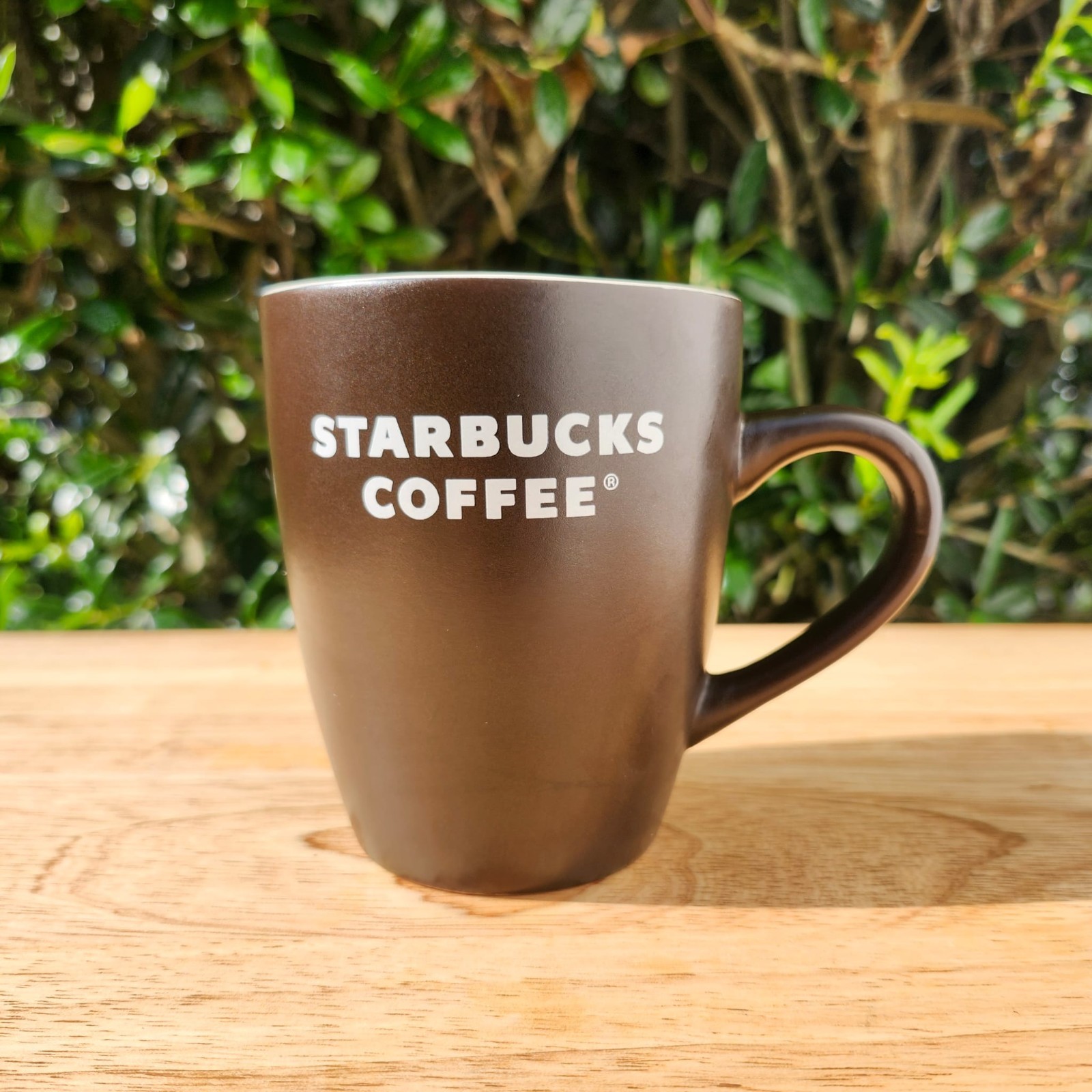 Starbucks - 2008 Coffee Mug/Cup - Matte Brown With White Letters - 12 fl oz
