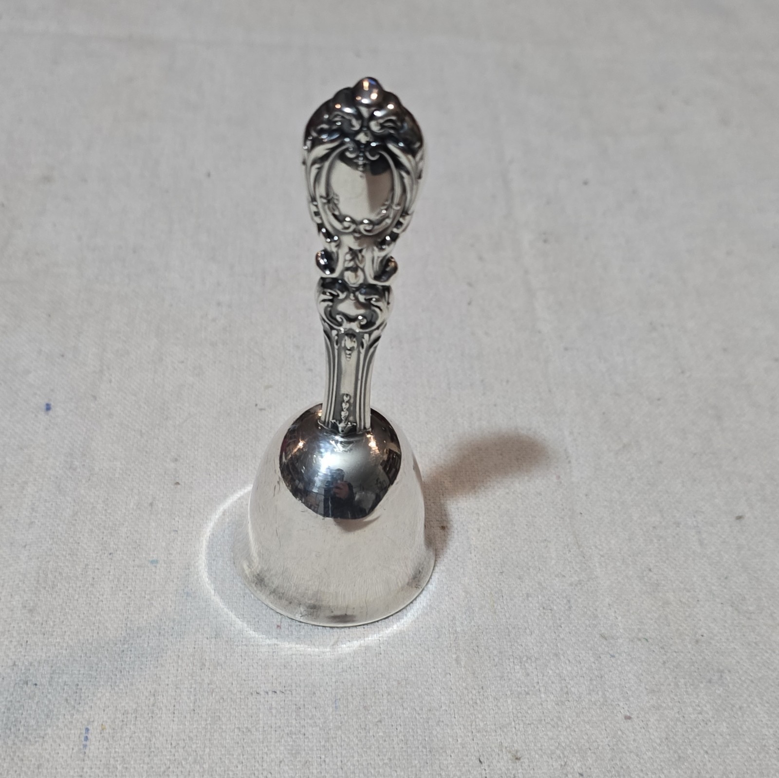 Francis I Reed & Barton Sterling Silver Hand Bell w/ Handle, Edwardian 1900-1919