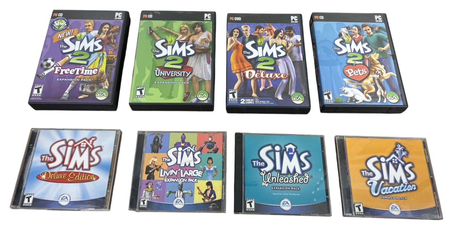The Sims & Sims 2 PC Game Lot of 8 Deluxe Pets University Vacation CD DVD READ