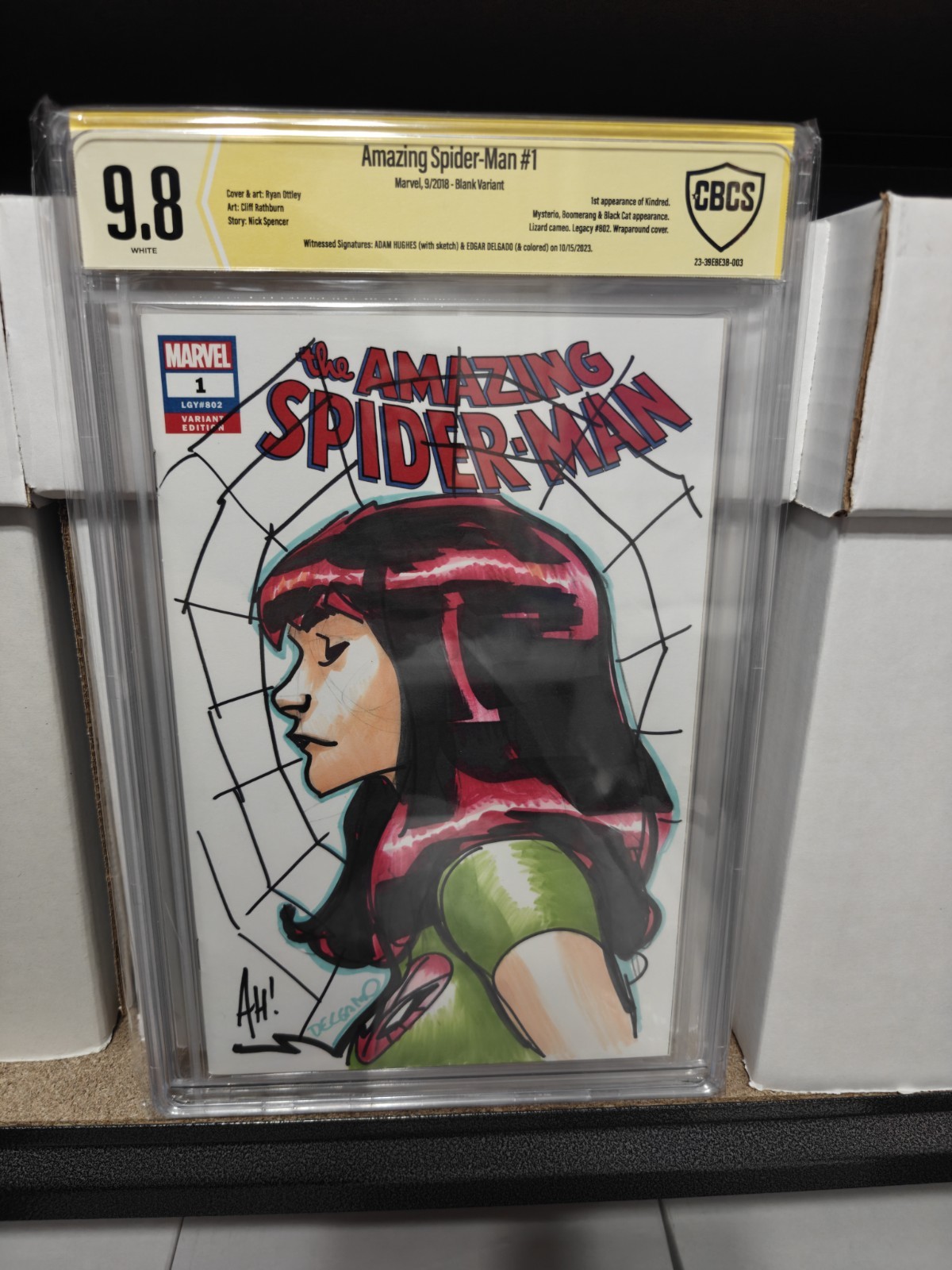 Amazing Spider-Man #1 Blank SIGNED SKETCH 9.8 CBCS NOT CGC ART MJ HUGHES DELGADO