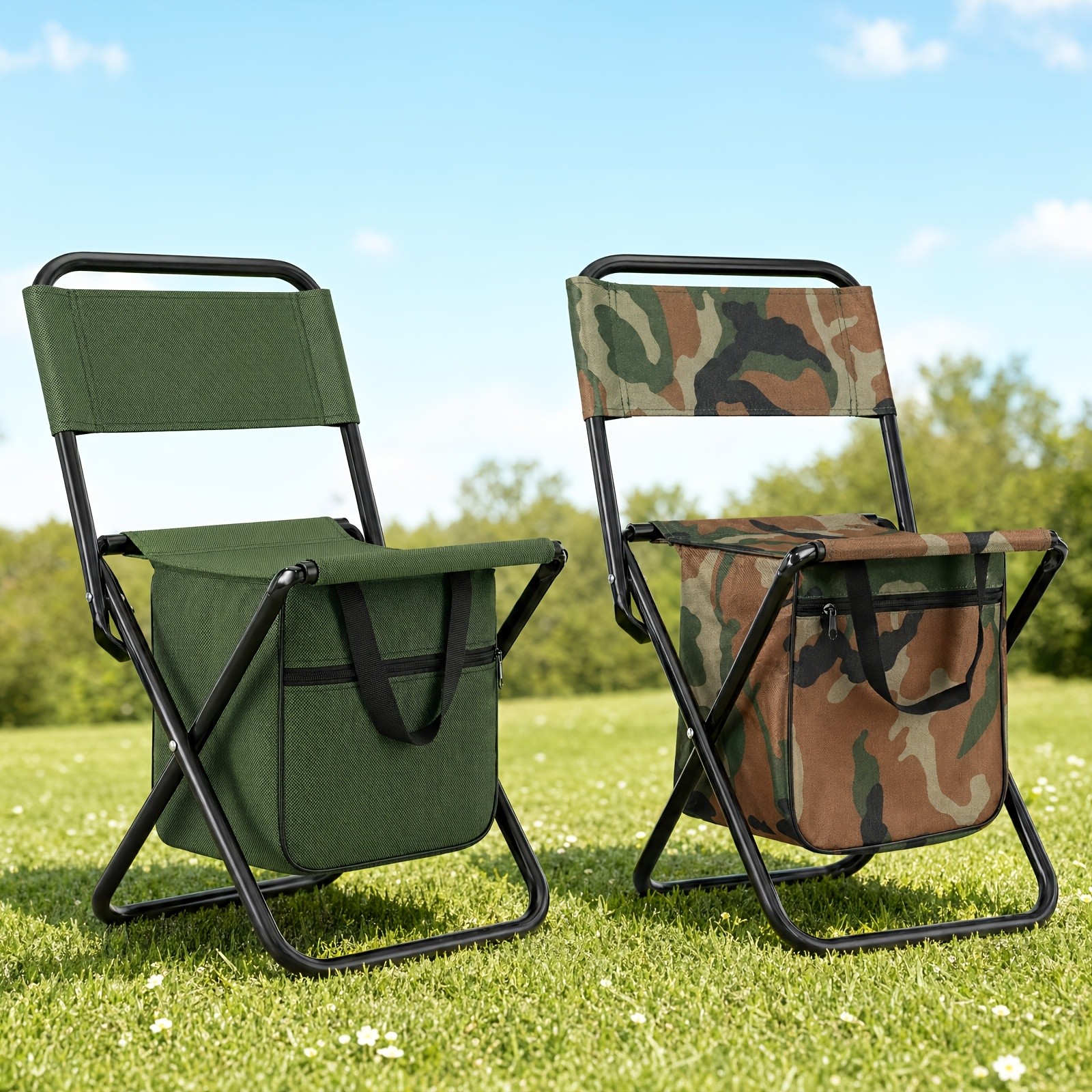 2-In-1 Folding Camping Chair with Large 2.64gal Storage Bag, Portable Fishing Ch