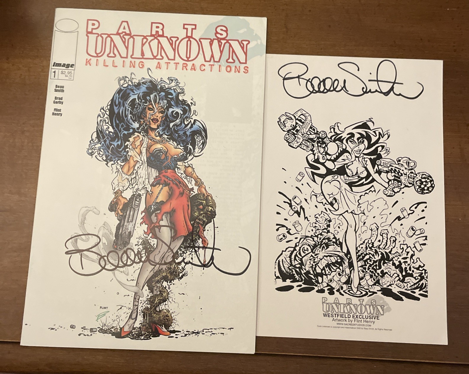 PARTS UNKNOWN 1 COMIC + WESTFIELD PRINT LOT SIGNED BEAU SMITH IMAGE FLINT HENRY