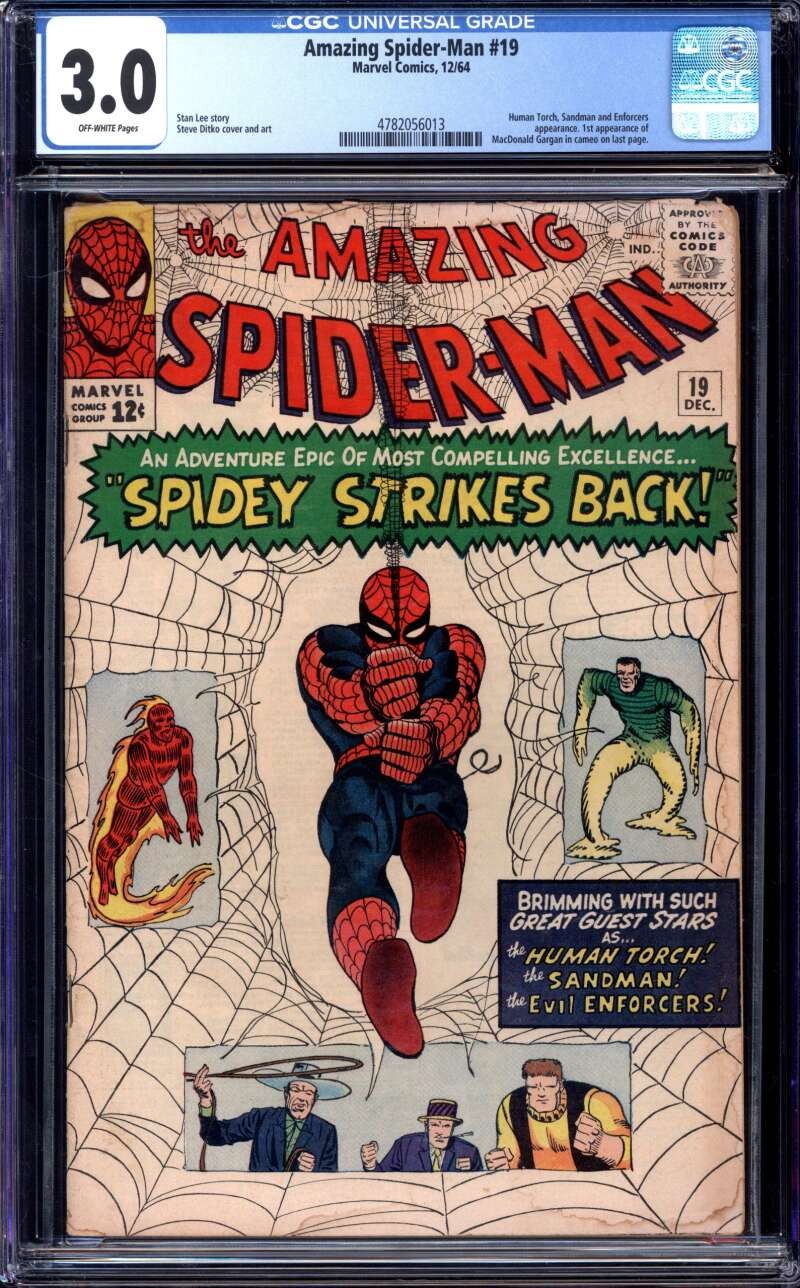 AMAZING SPIDER-MAN #19 CGC 3.0 OW PAGES // HUMAN TORCH + SANDMAN APP 1964