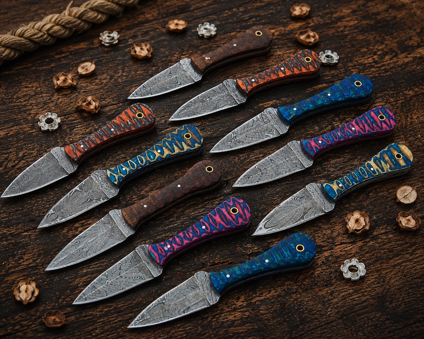 Lot of 20 Pcs 8'' Full Tang Boot Knives Damascus Steel W/Sheath From USA