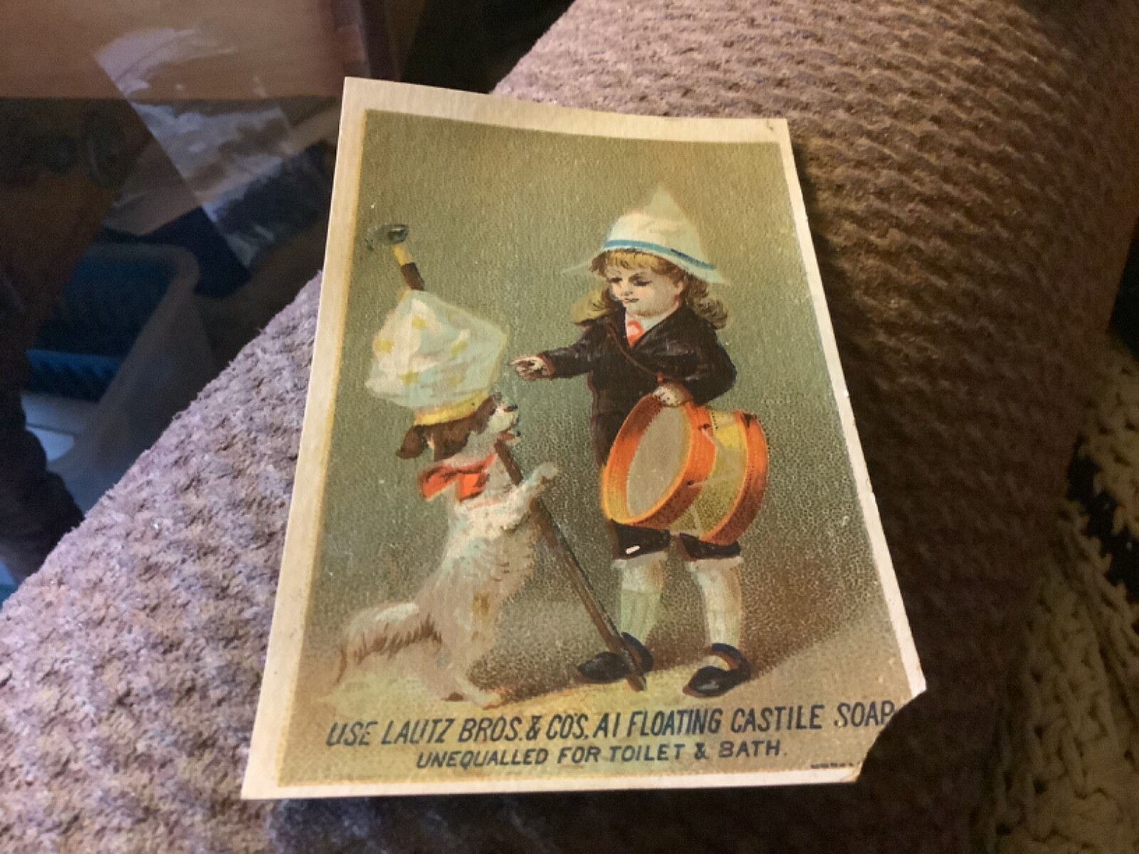 Vintage Lautz Bros & Co. Soap Girl Playing with Dog Trade Card