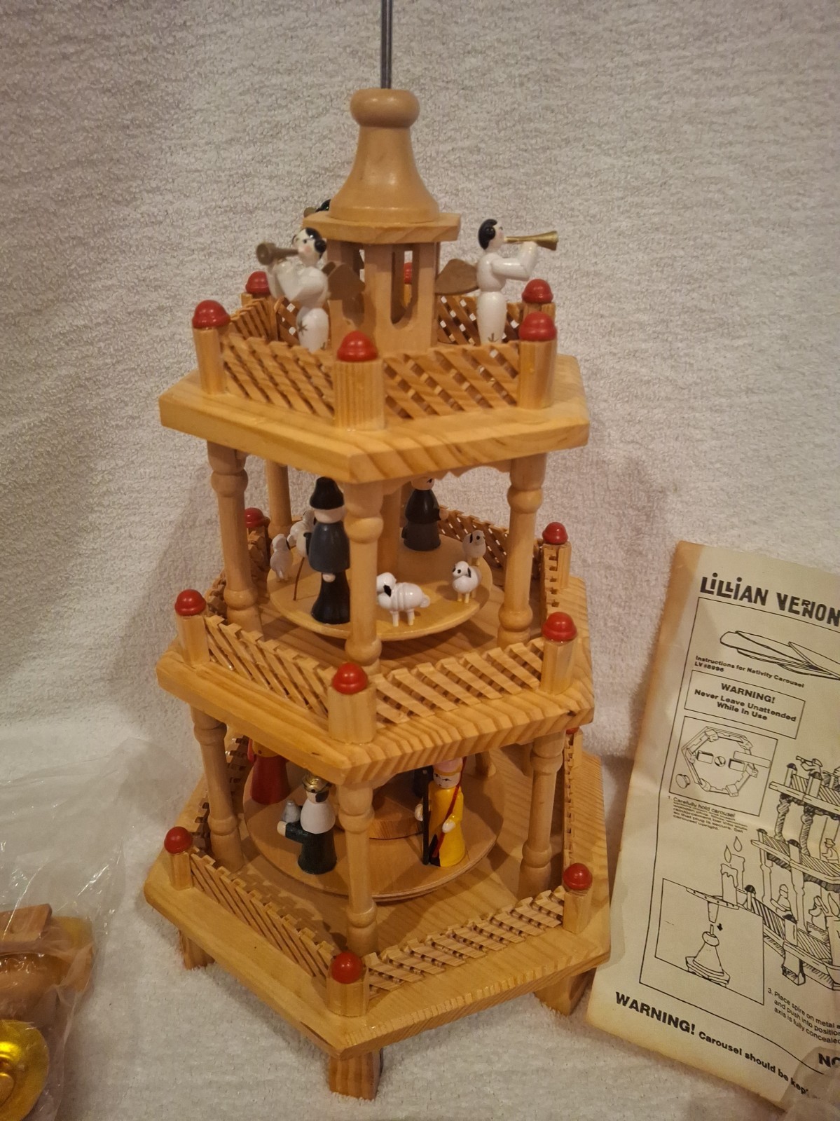 VTG Lillian Vernon 3-Tier Wooden Christmas Windmill Carousel Nativity Pyramid