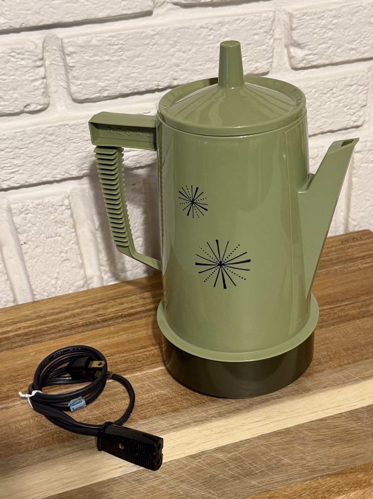 VTG MCM Atomic Starburst Regal Poly Perk Avocado GRN Electric Coffee Percolator