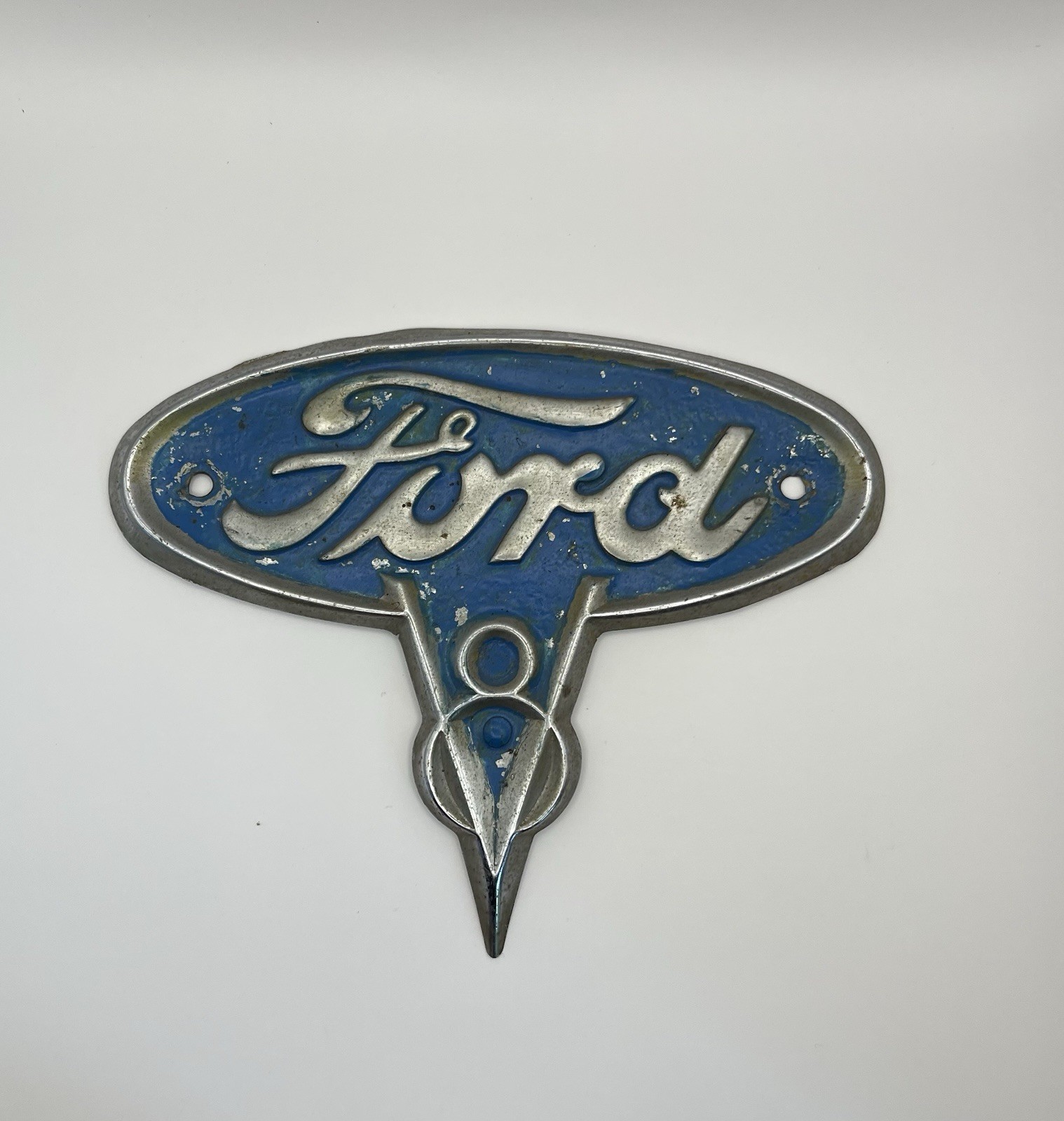 Vintage Ford Blue Enamel Metal Emblem Badge – Antique Automobile Part