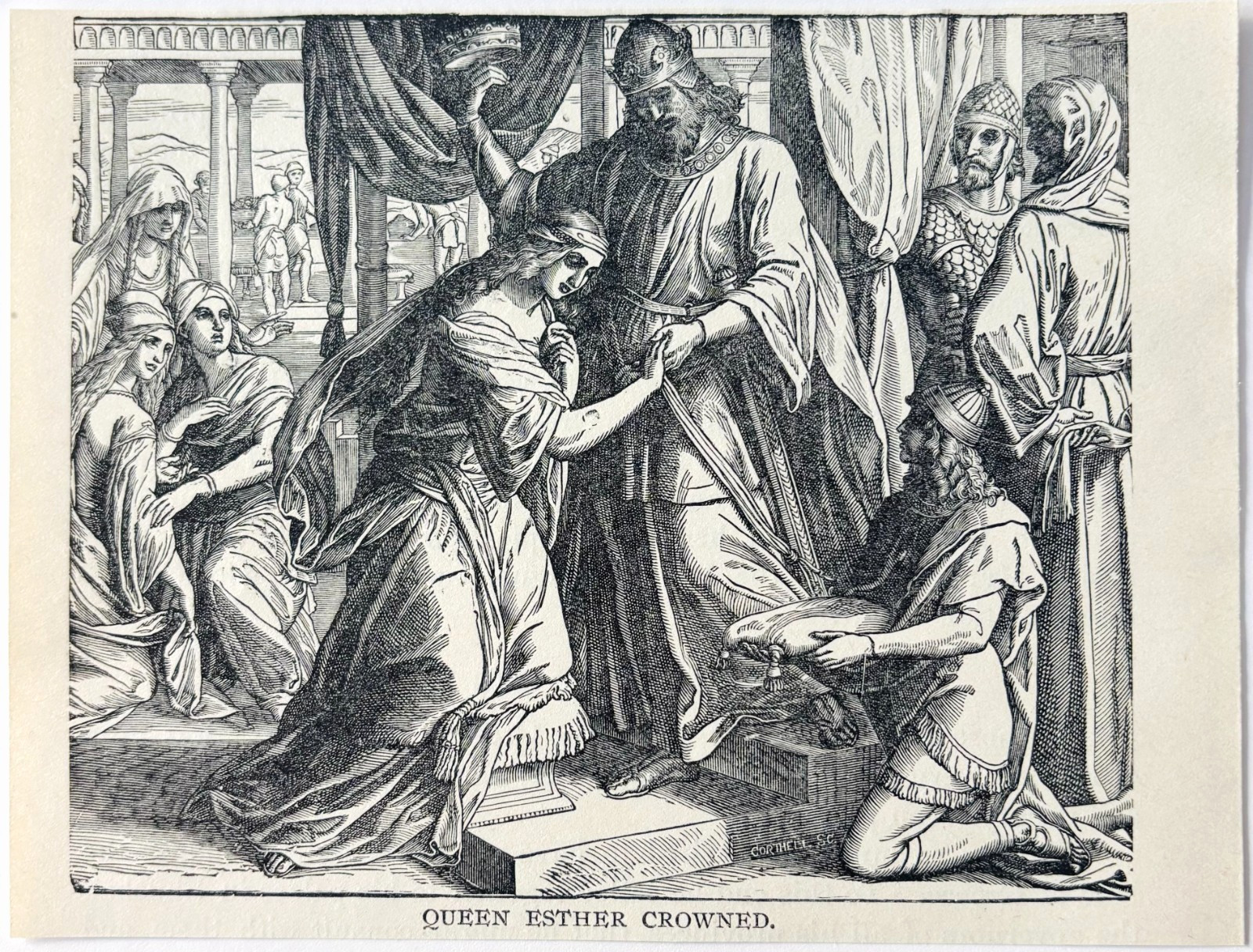1902 Queen Esther Crowned Engraving Biblical Christian Religious Art A11D