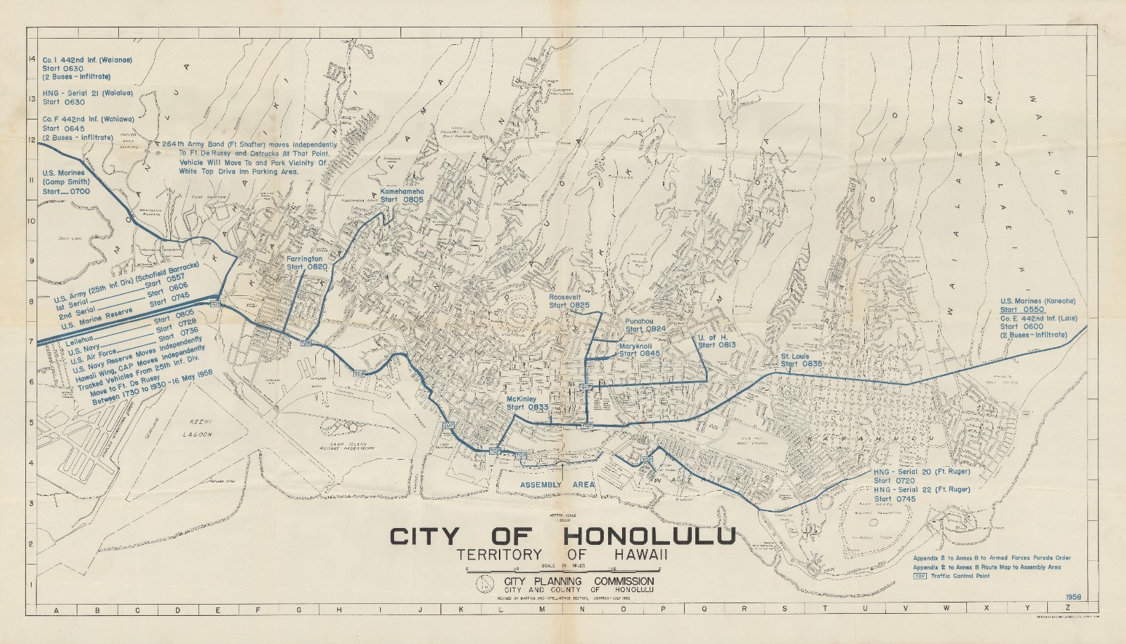 1958 U.S. Army Intelligence / City Planning Map of Honolulu, Hawaii