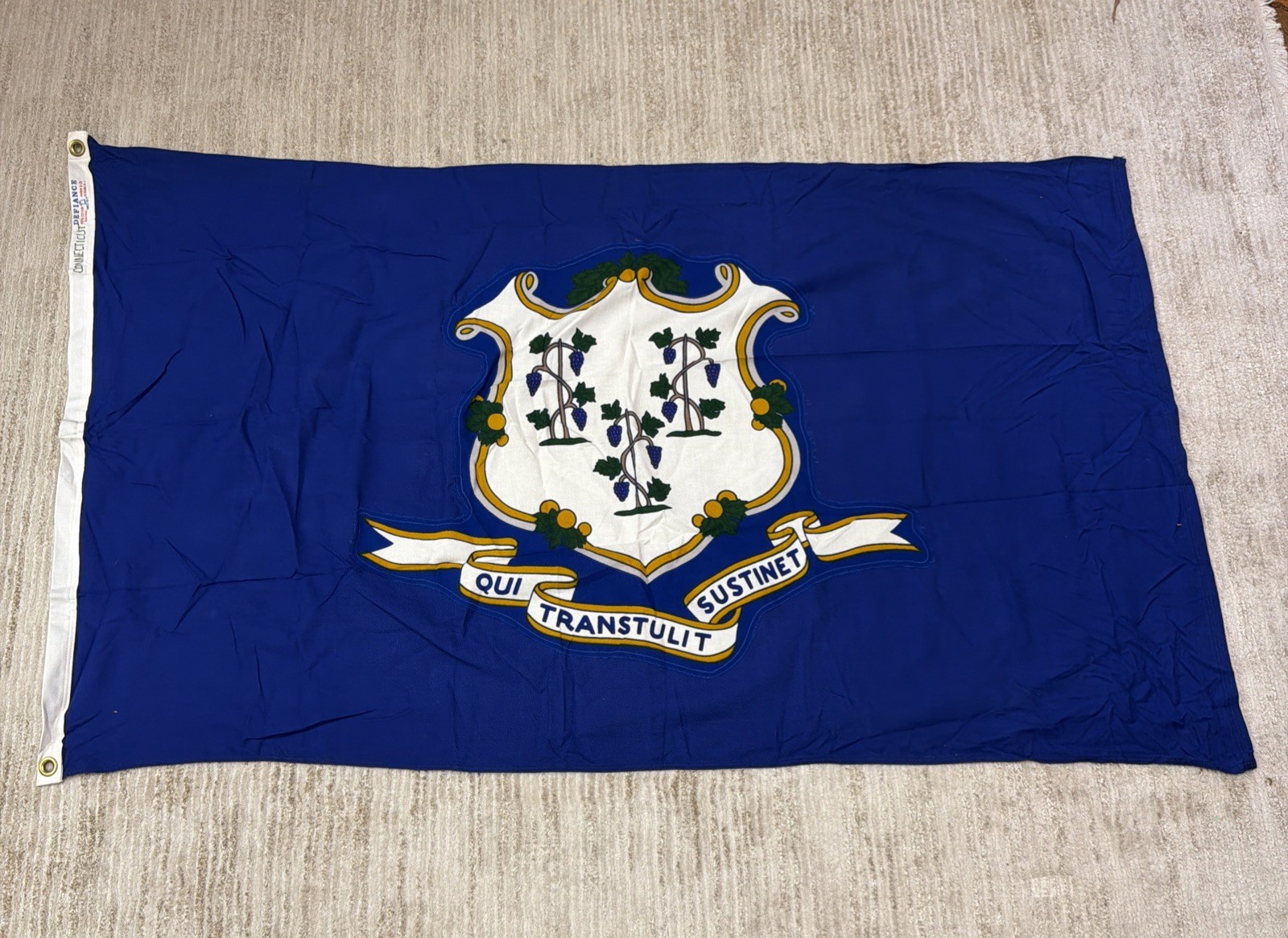 Vintage Annin Defiance Connecticut State Flag 3x5 Cotton Bunting Sewn 1950s NJ