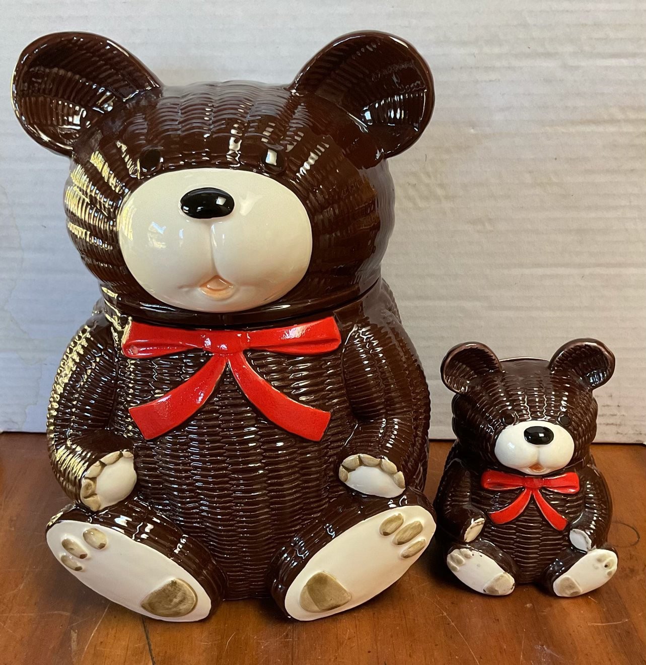 Vintage Otagiri OMC Brown Bear Cookie Jar & Coin Bank Set Japan 1970s