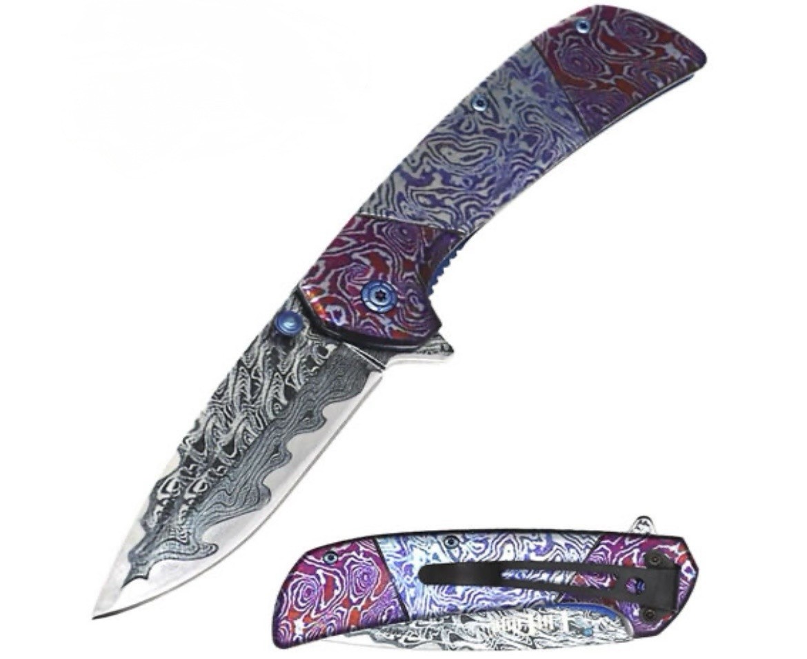 purple damascus pocketknife With Pocket Clip