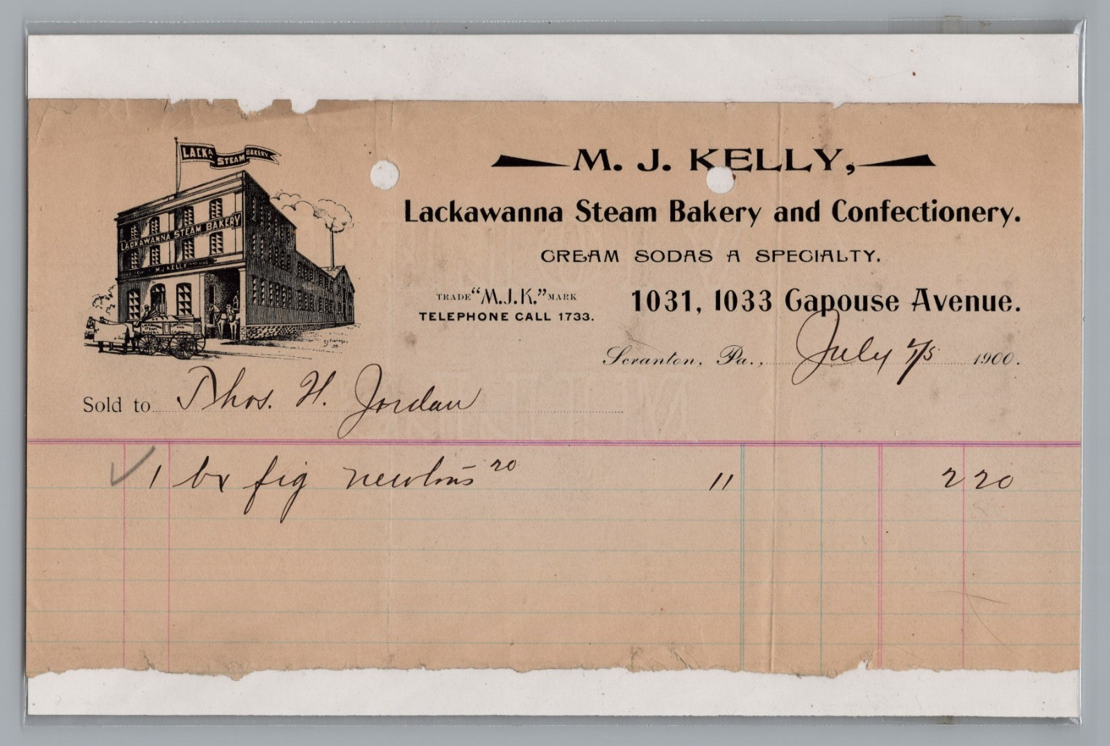 Vintage 1900 Scranton PA Billhead Invoice Fig Newtons Steam Bakery Confectionery