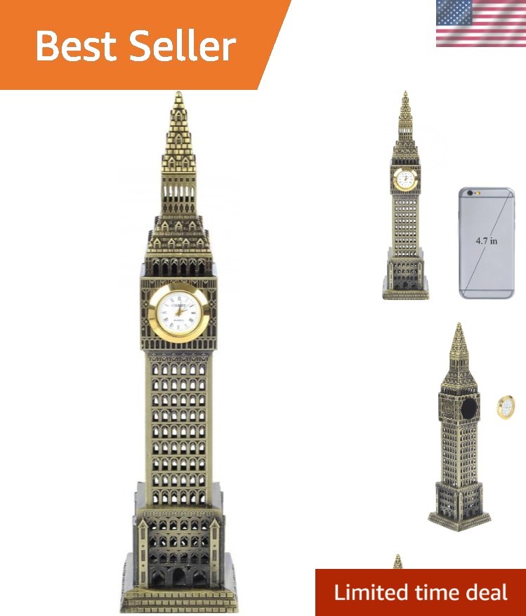 Elegant Big Ben Iron Clock Tower Statue with Working Clock - Home Decor