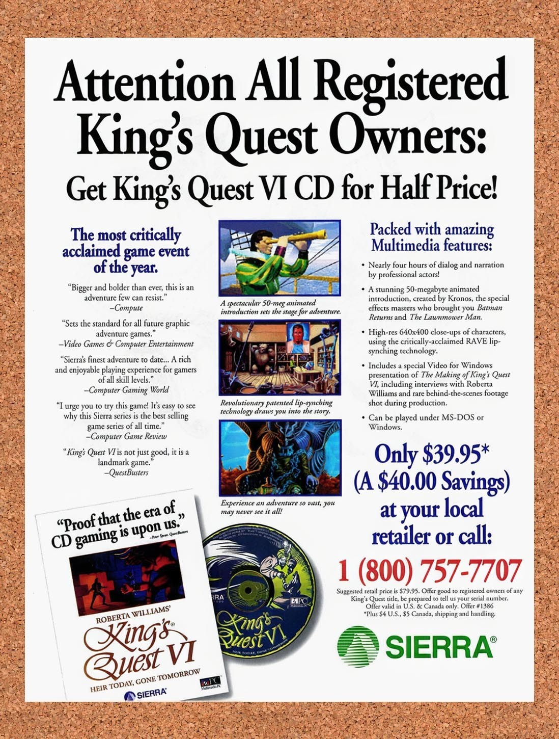 1992 King's Quest VI Heir Today Gone Tomorrow PC Original Ad / Retro Promo v1
