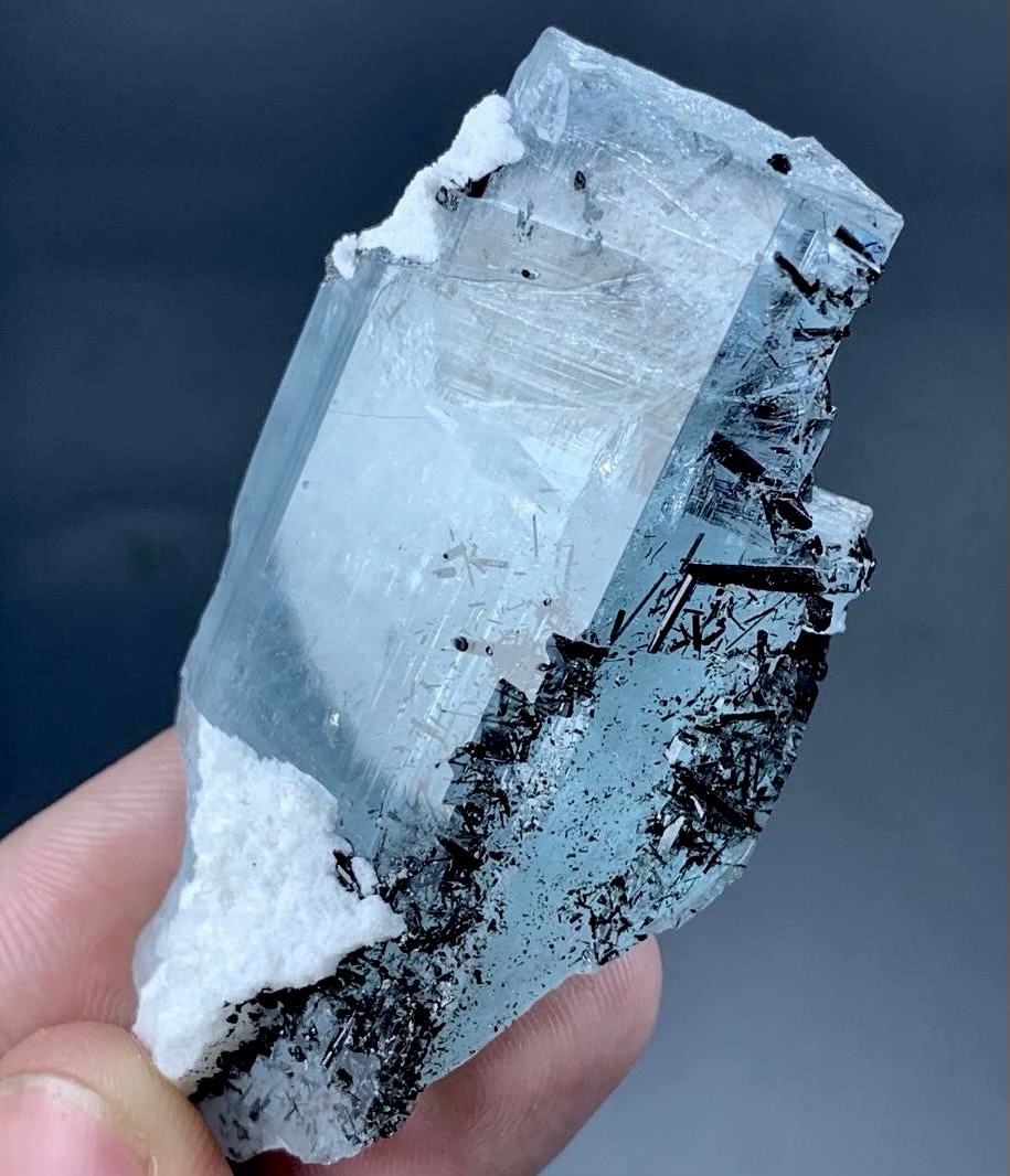 250  Carat Natural Aquamarine Crystal Wd Black Tourmaline Specimen From Pakistan