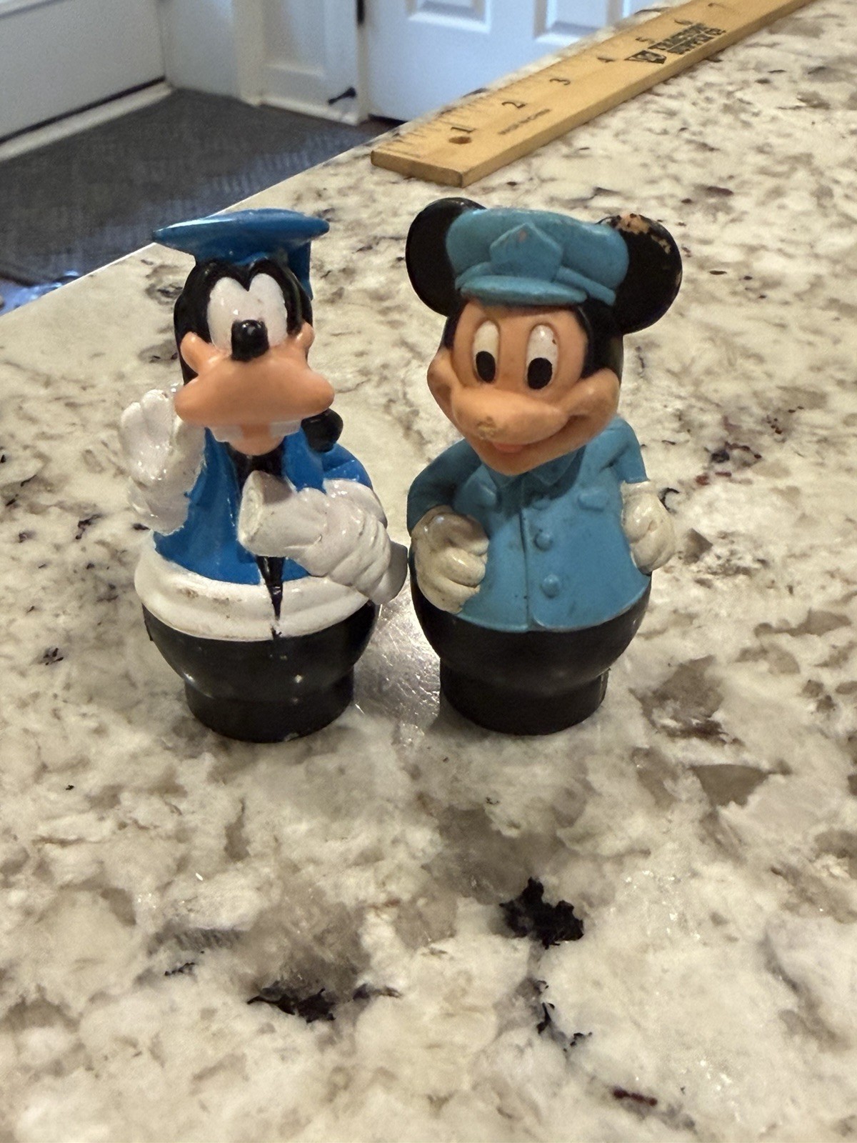 Vintage Disney Goofy & Mickey Mouse Figures Blue Outfits Little People Style