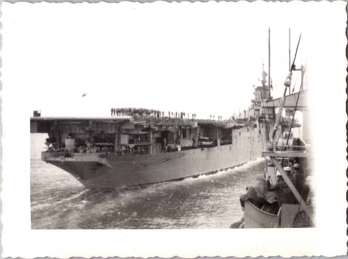 Vtg WWII or 1950s Era US Navy Aircraft Carrier Photo Ship Military Sailors