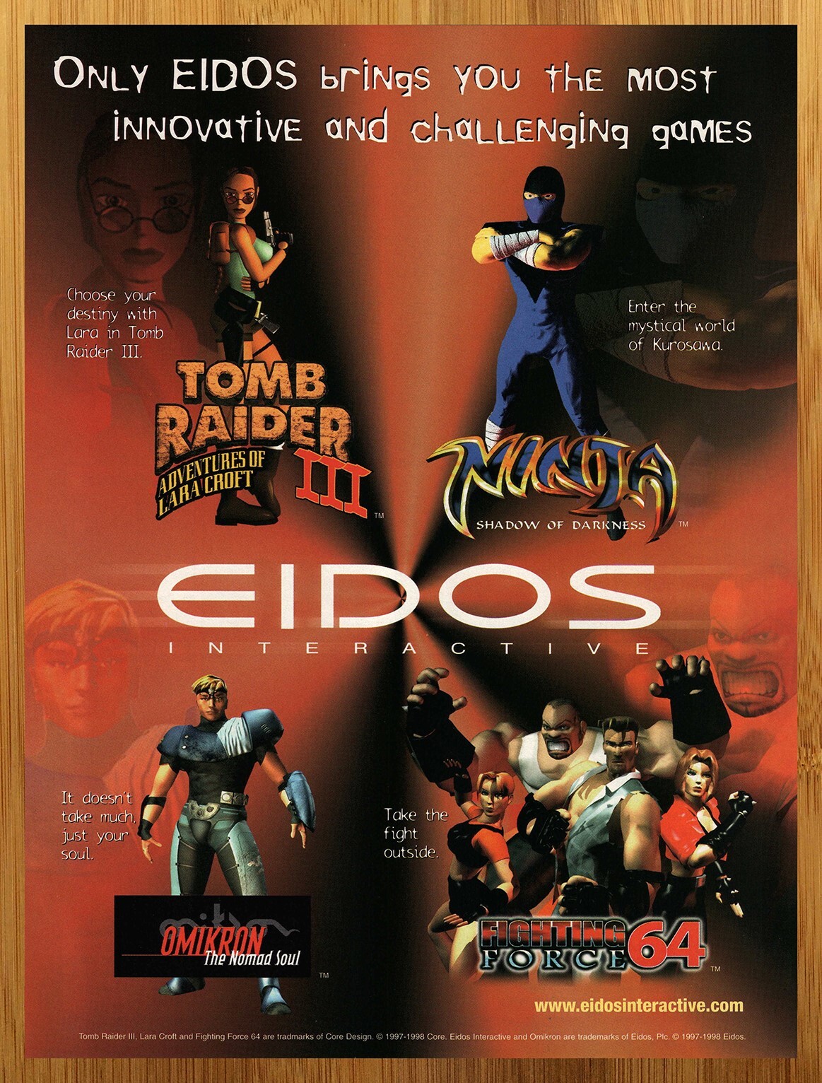 1998 Eidos Video Games Print Ad/Poster Tomb Raider 3 Ninja Omikron N64 PS1 Art