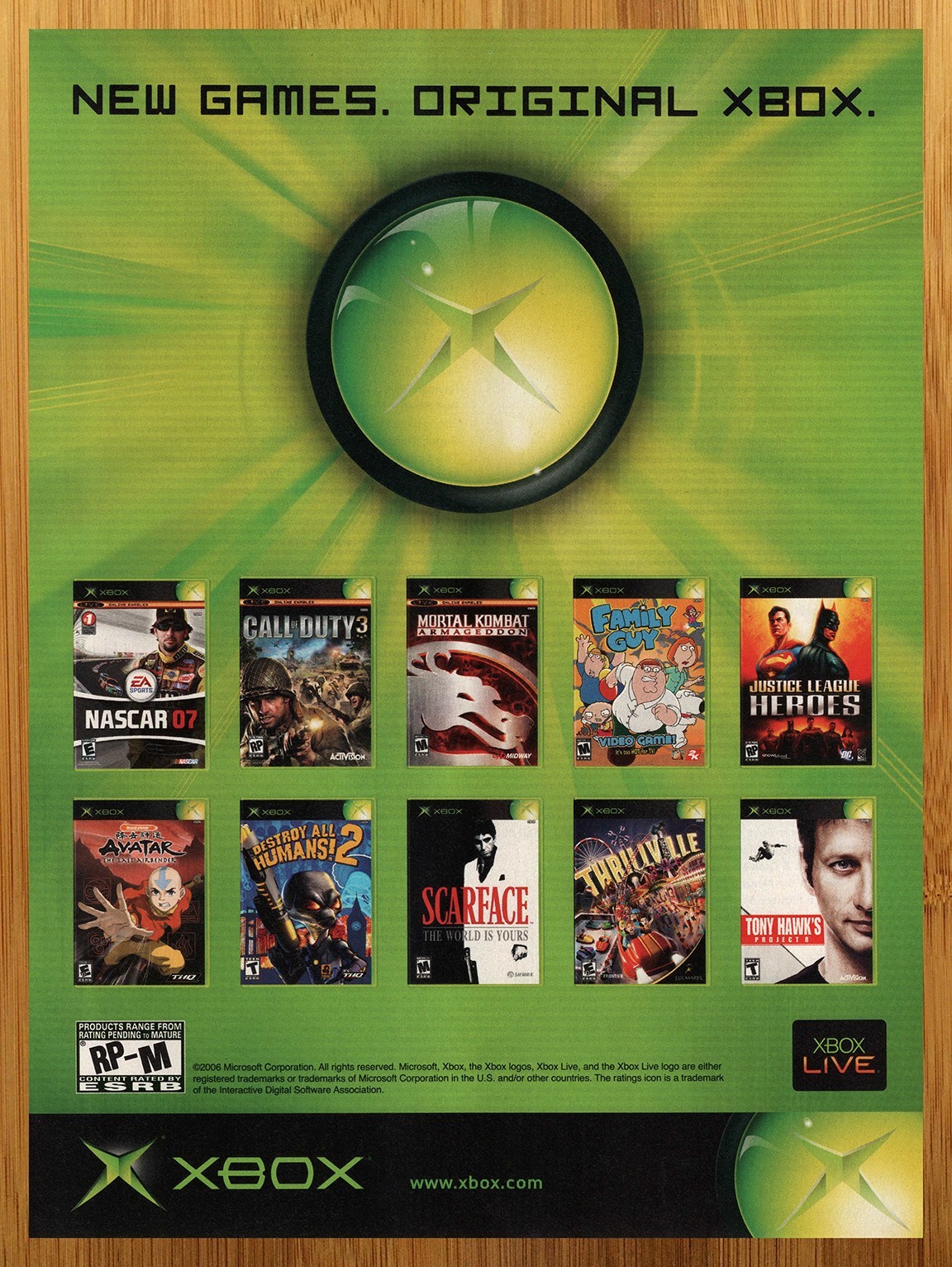 2006 Call of Duty 3/NASCAR 07/Tony Hawk\'s Project 8 Xbox Print Ad/Poster Pop Art