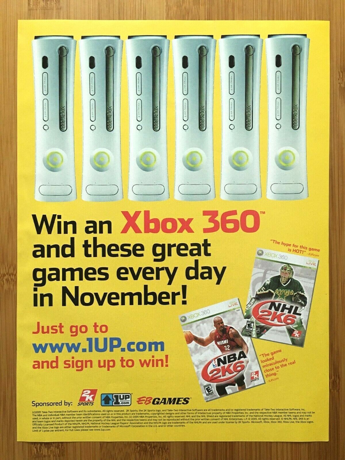 2005 Xbox 360 Console Contest Print Ad/Poster Official System Art NHL & NBA 2K6