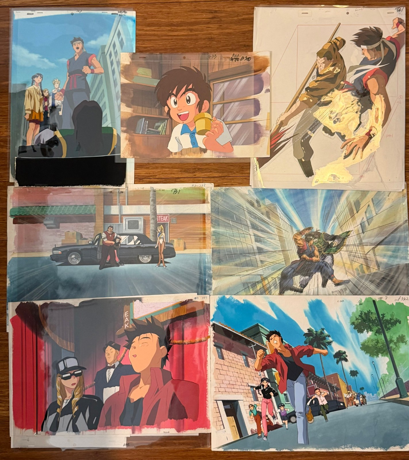 Virtua Fighter SEGA Original Production Animation Cel Lot W 4 Trading Cards