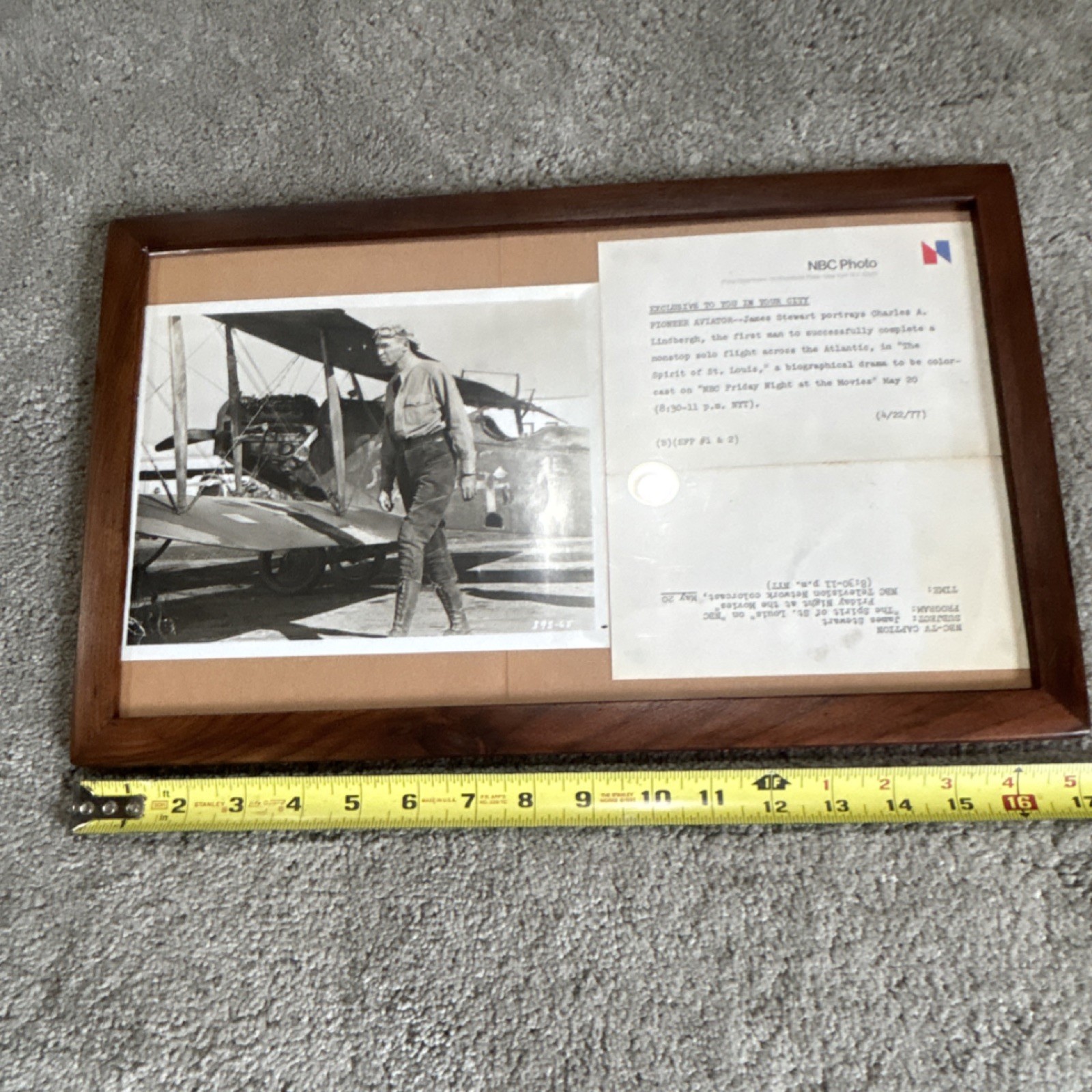 Historic Aviator Framed Photograph with NBC Press Release Document Collectible