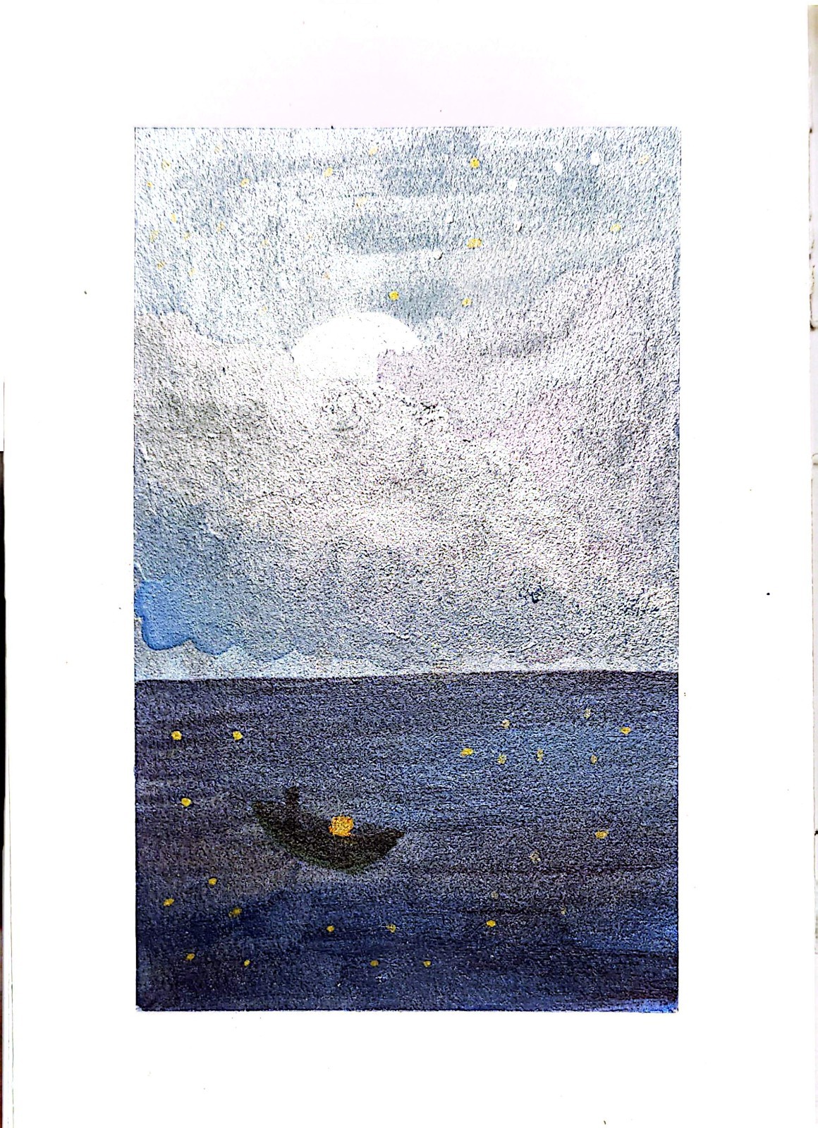 Out To Sea At Dawn Abstract Impressionist Original Watercolor 5x7.