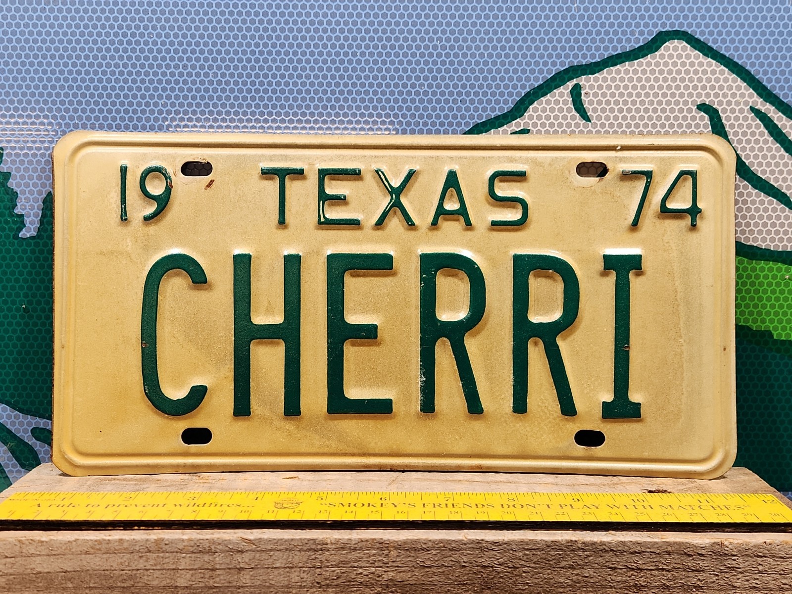 1974 Texas Vanity License Plate CHERRI Cherry Red Cherries Sherry Vintage