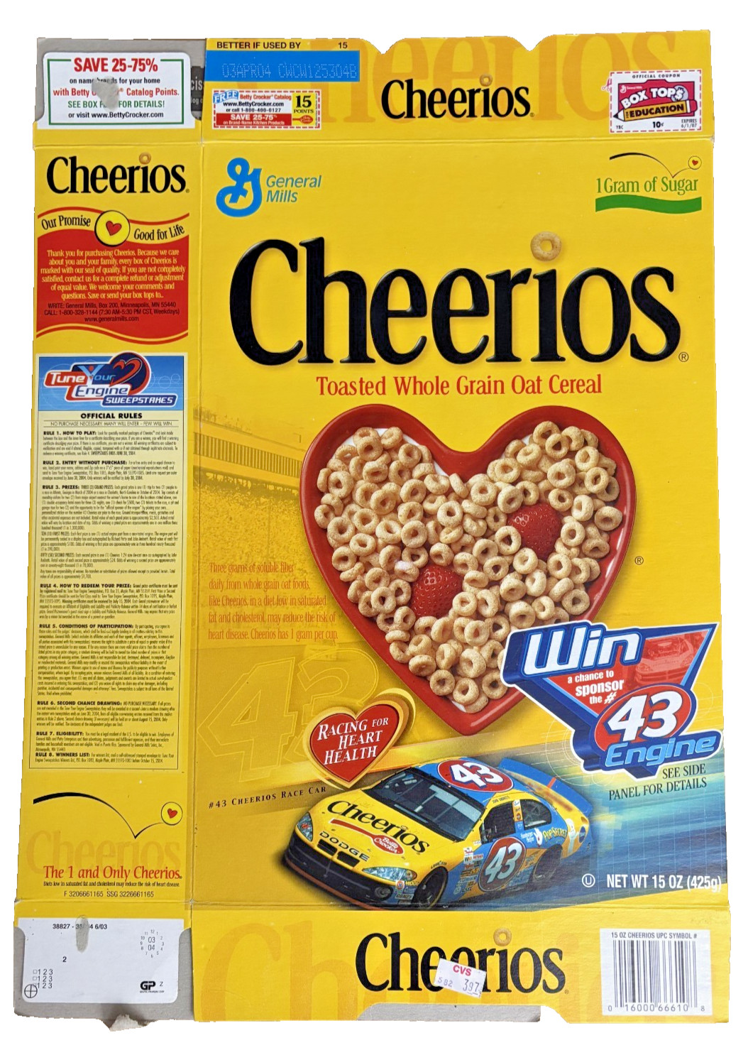 2004 General Mills Cheerios Richard Petty Promotion Cereal Box
