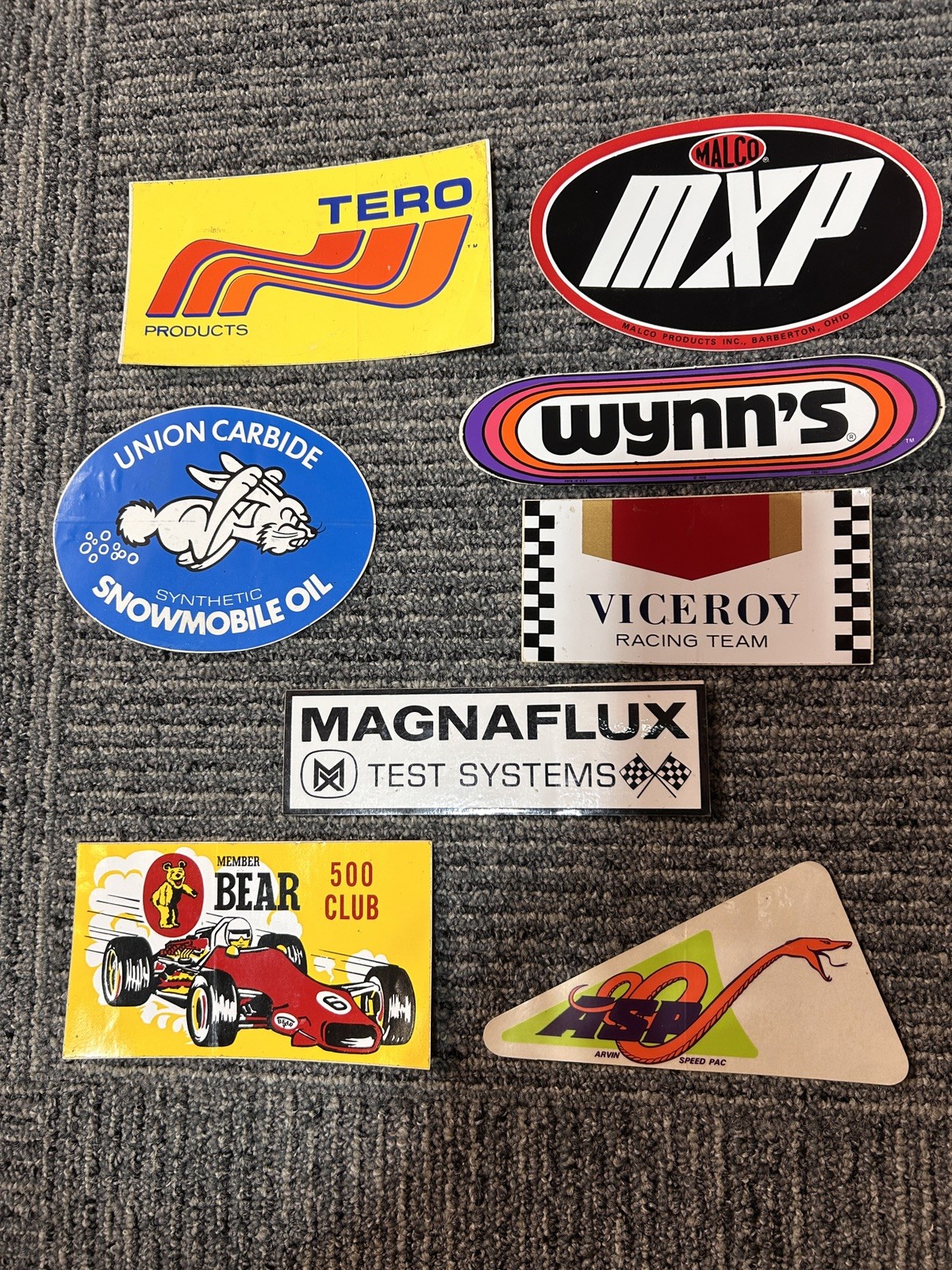 Vintage Racing Decals Lot 60’s and 70’s. AuthenticBear Club,Magnflux,Asp, etc 