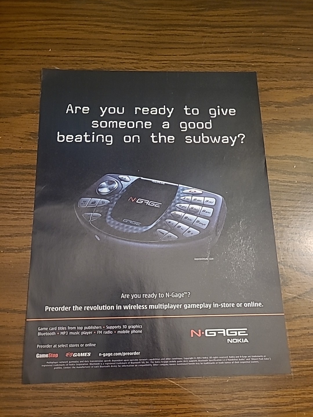 Nokia N-Gage Print Ad 8X11 2003 Vintage Great To Frame 