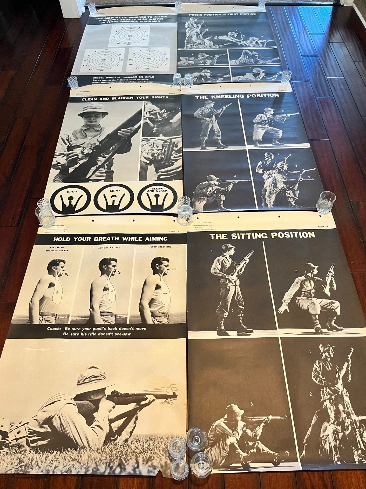 (6) WWII WW2 ORIG. 1947 WAR DEPARTMENT RIFLE MARKSMANSHIP TRAINING POSTERS 44X29